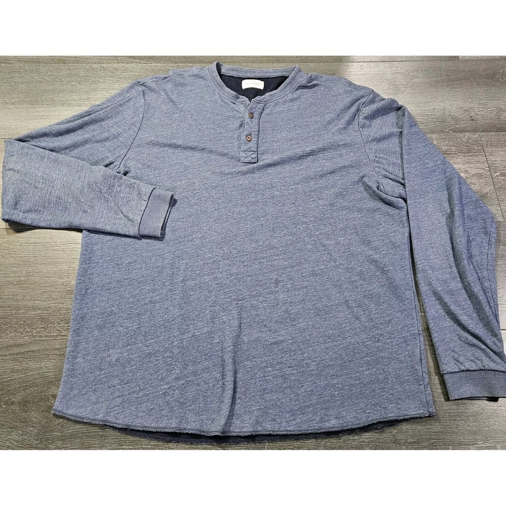 Marine Layer Henley Shirt‎ Mens XL Blue Long Sleeve Stretch Soft Rayon Casual